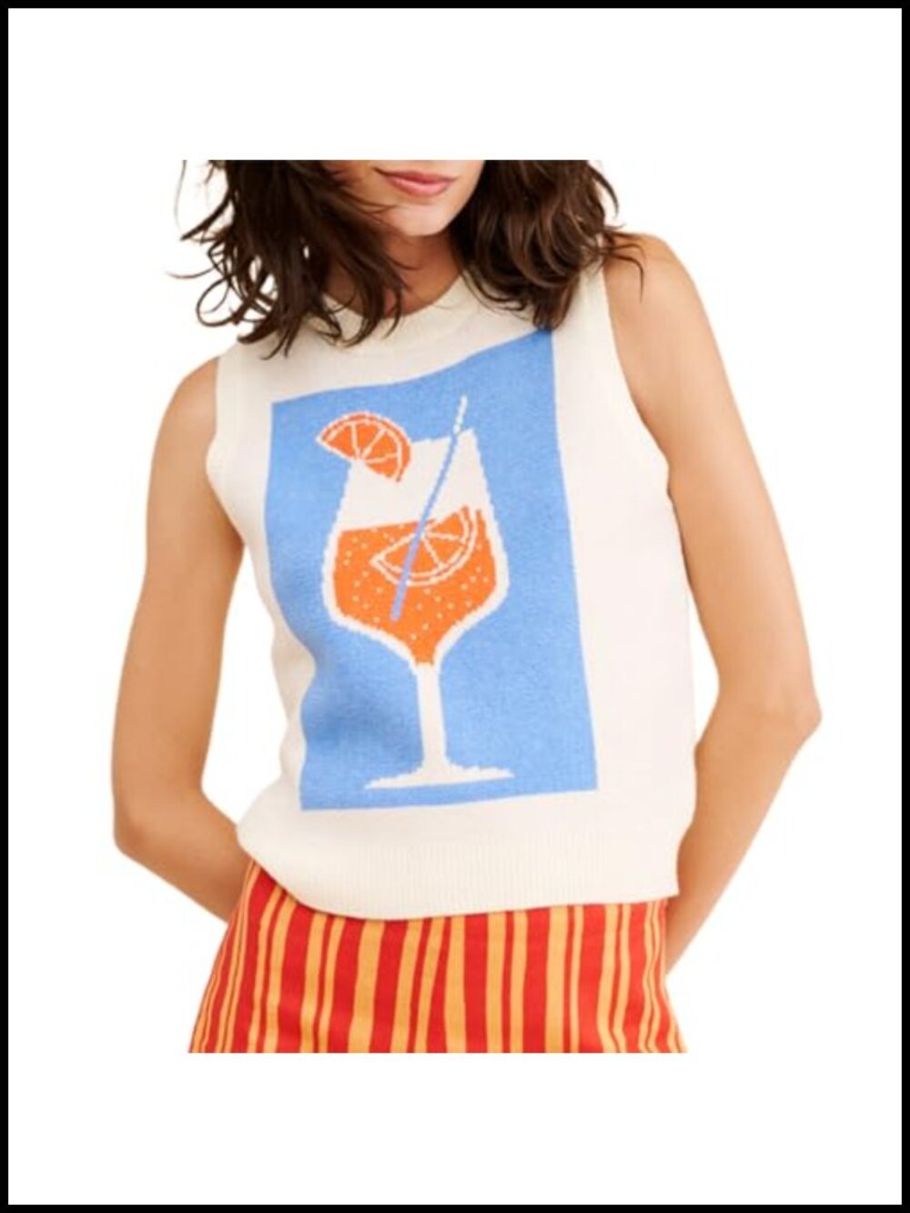 Y2K Sleeveless Lobster Sweater Vest Women Crew Neck Knitted Tank Top